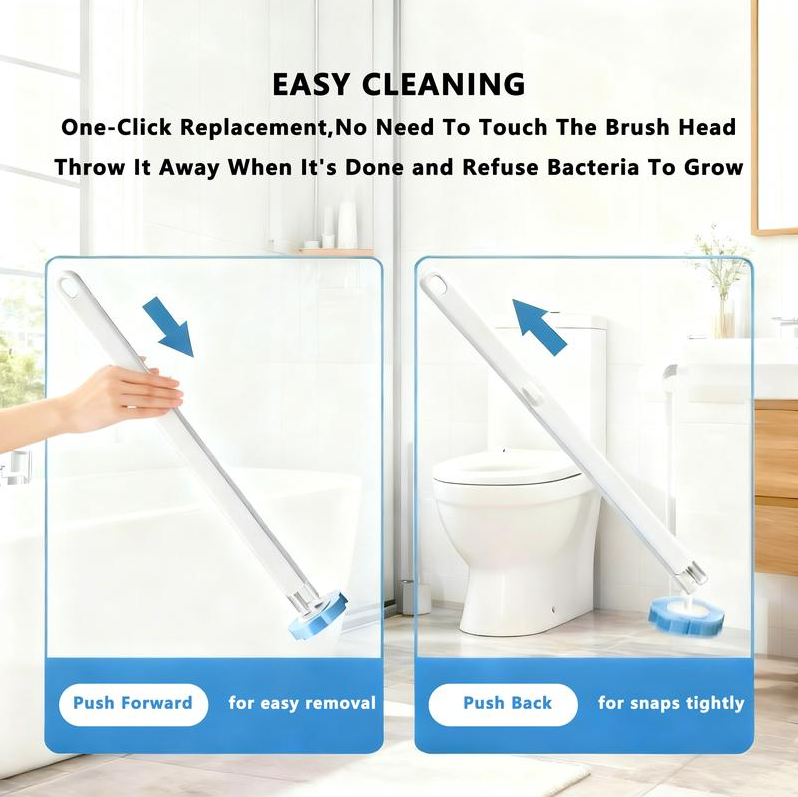 Cleanexii™ - Disposable Toilet Brush System with Extended Handle and Automatic Lid