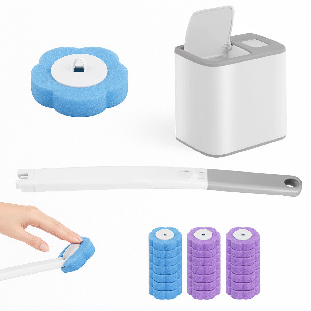 Cleanexii™ - Disposable Toilet Brush System with Extended Handle and Automatic Lid
