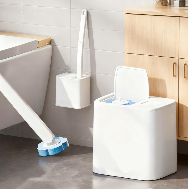 Cleanexii™ - Disposable Toilet Brush System with Extended Handle and Automatic Lid